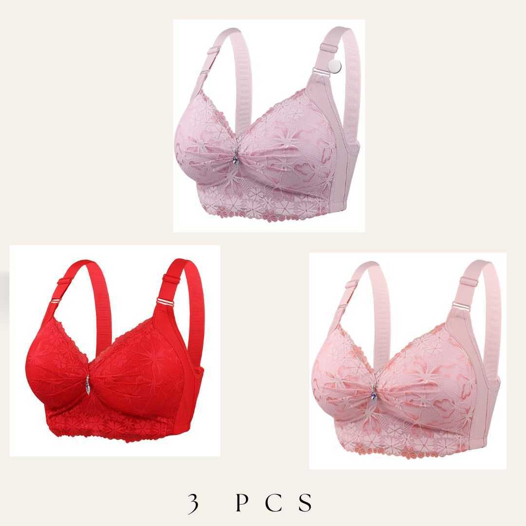 💜❤️ Pcs China Eye-Catching Round Shape Bra - Onion + Red + Light Pink Combo💜